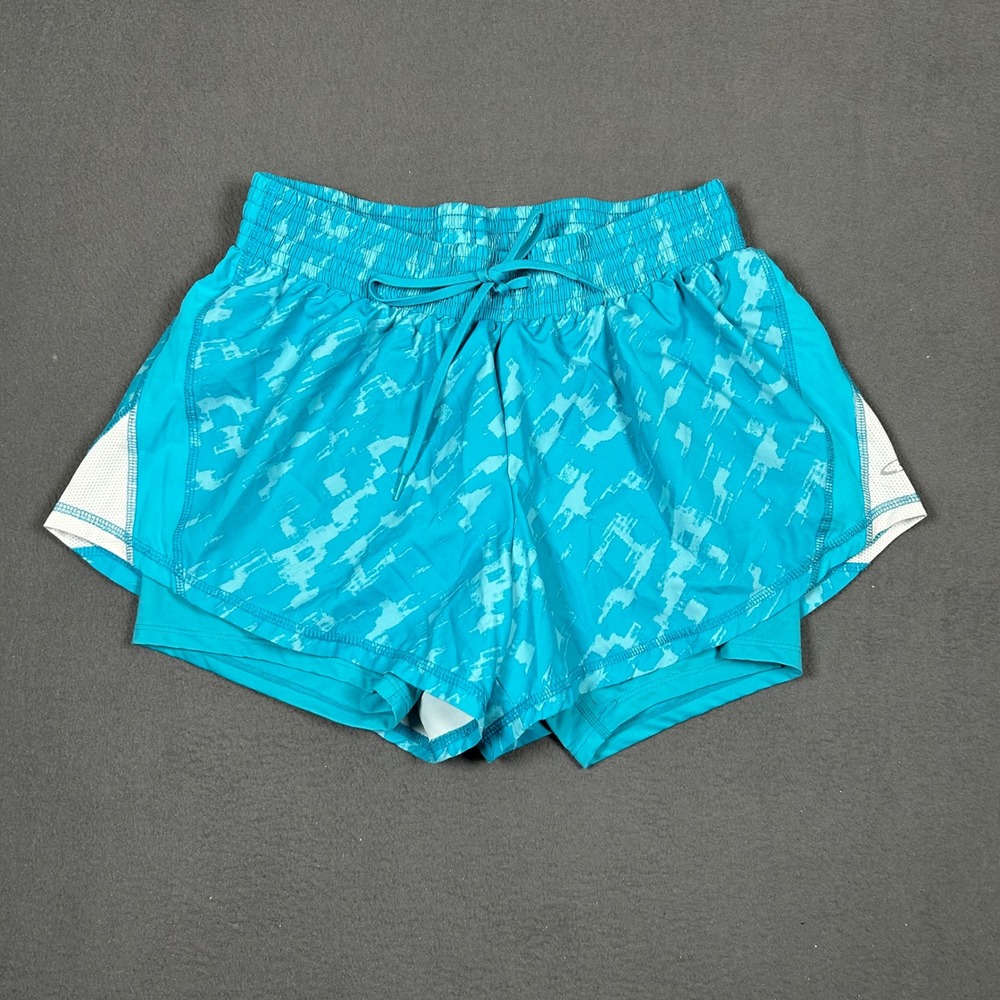 Champion Shorts Womens Large L Teal Abstract 2-in-1 Running Athletic Training